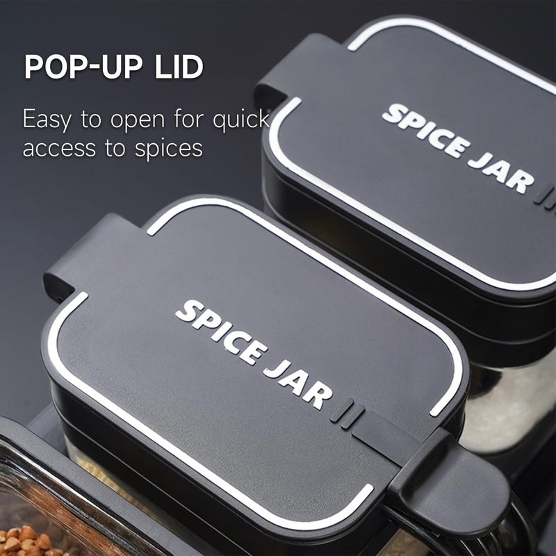 Mlici Seasoning Containers with Lid and Spoon, Set of 3 Glass Salt and Sugar Container, 13.52 Ounce Wall Mounted Condiment Jar Spice Box Set with Base for Hone Kitchen Countertop - Image 4